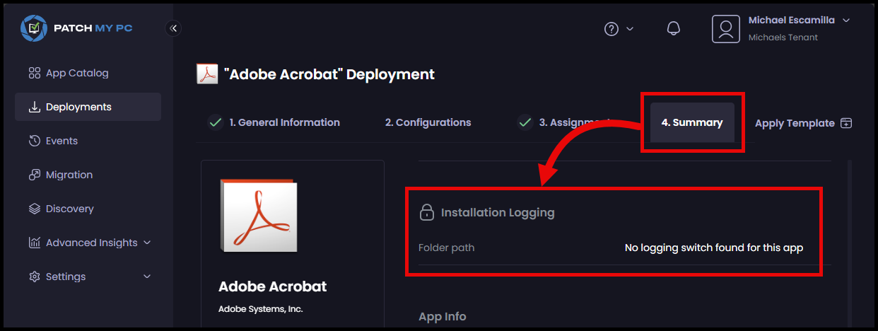 Adobe Acrobat - No Installation Logging Option in Cloud