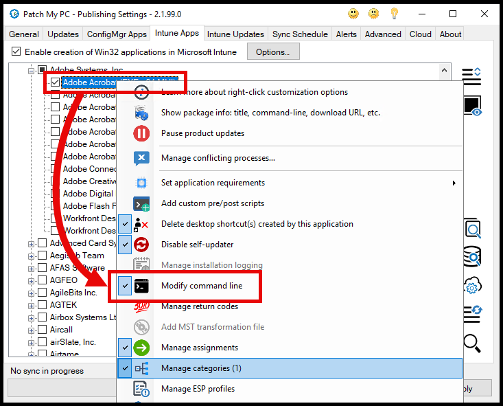 Adobe Acrobat - Modify Command Line in Publisher