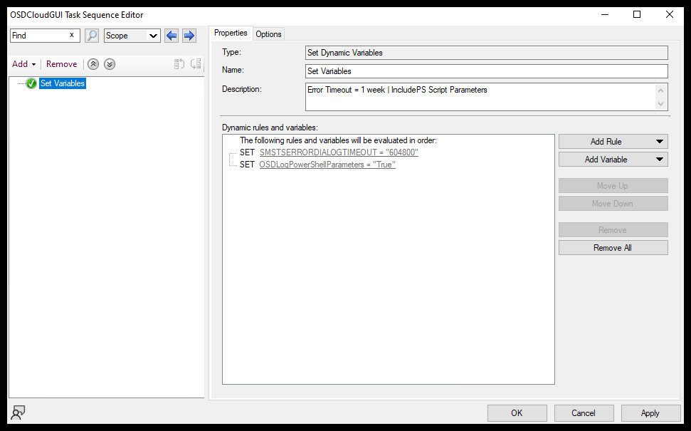 Task Sequence Step - Variables