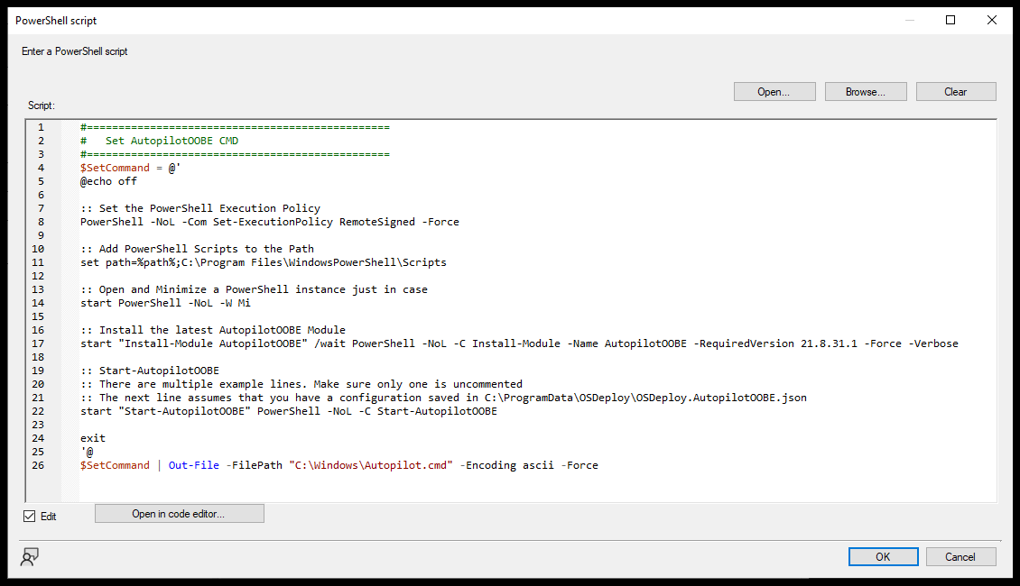Paste the PowerShell Script