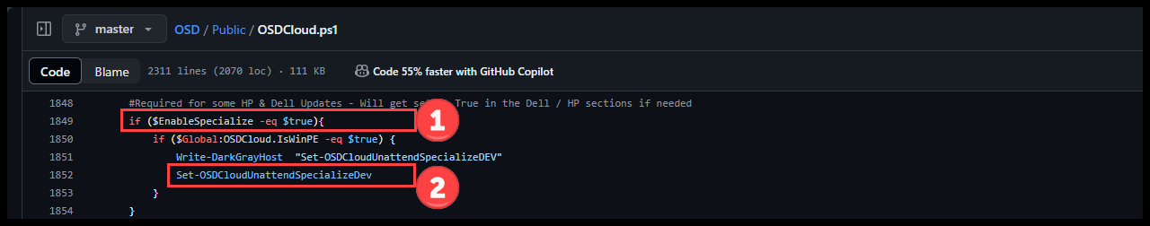 Invoke-OSDCloud calling Set-OSDCloudUnattendSpecializeDev