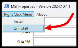 GetMSIInformation Context Menu Uninstall