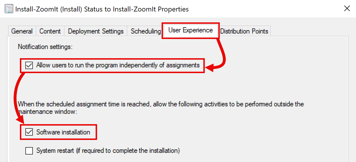 Configuration Manager Deployment User Experience