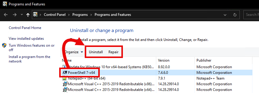 MSI Silent Install example Programs and Features