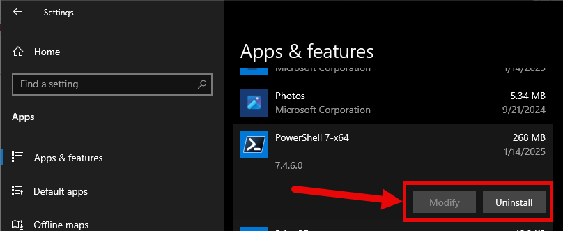 MSI Silent Install example Apps and Features