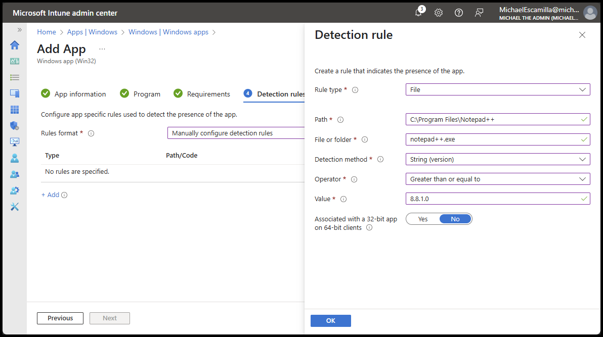 Detection Rule for Intune App