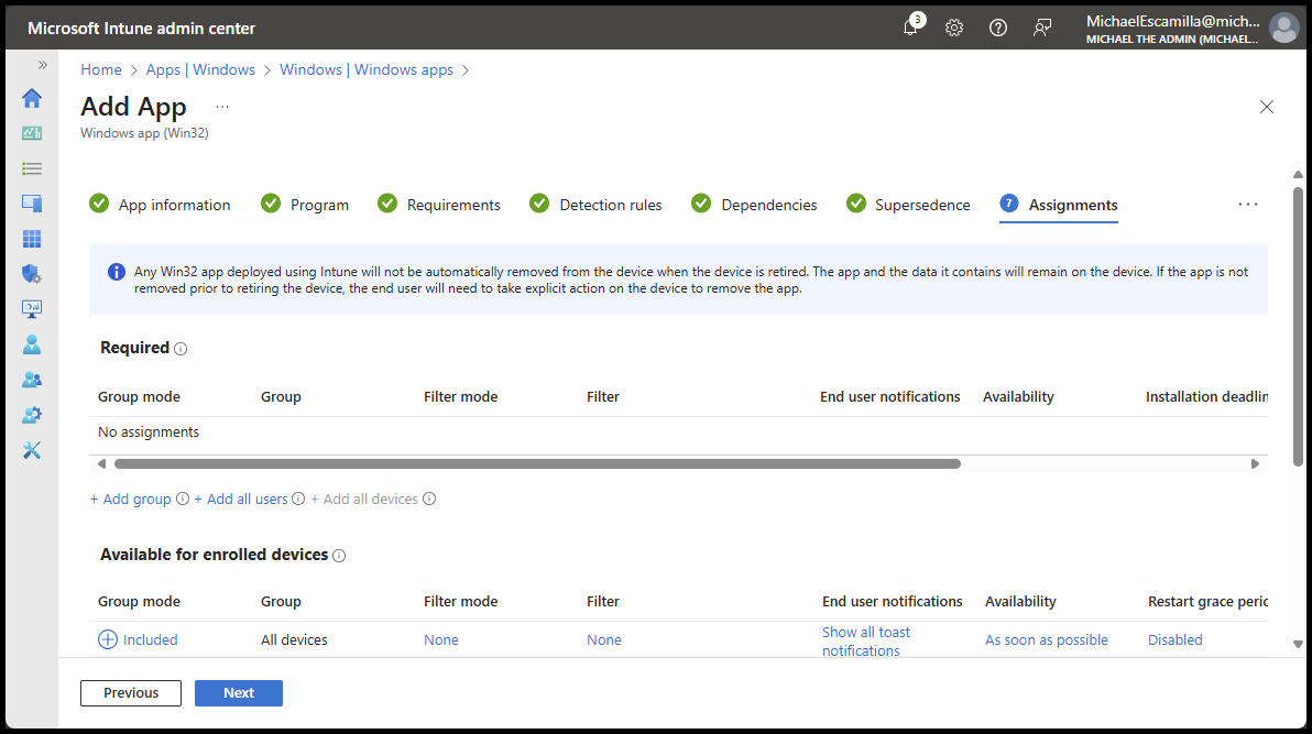 Assignments for Intune App
