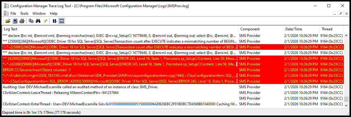 SMSProv.log SQL errors