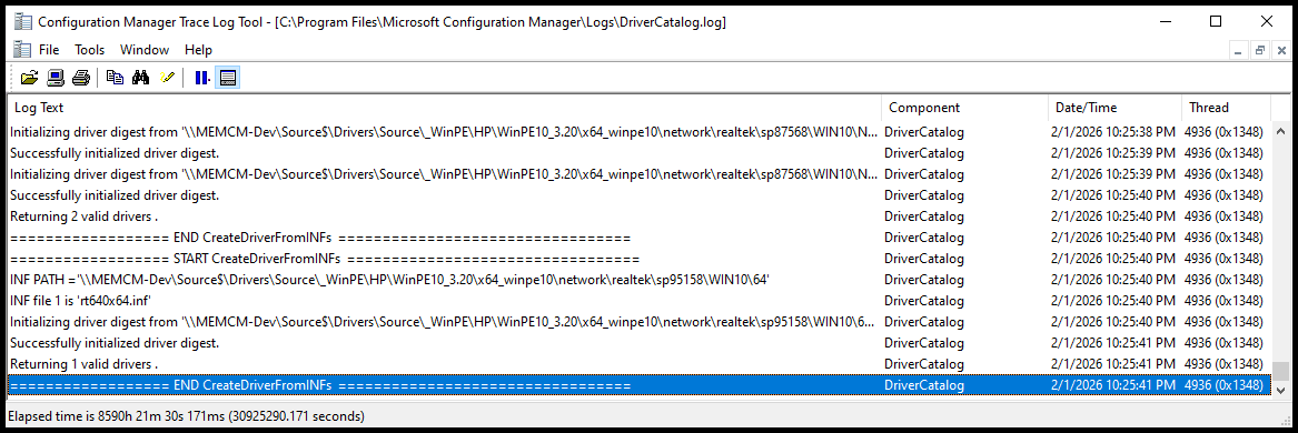 DriverCatalog.log without errors