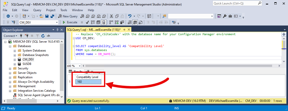 Check Current Compatibility Level