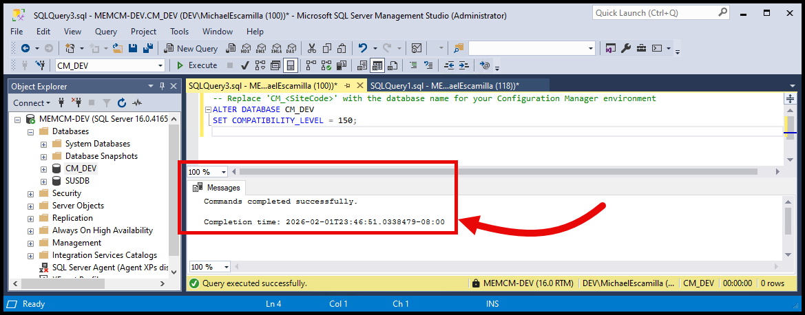 Change Compatibility Level to 150