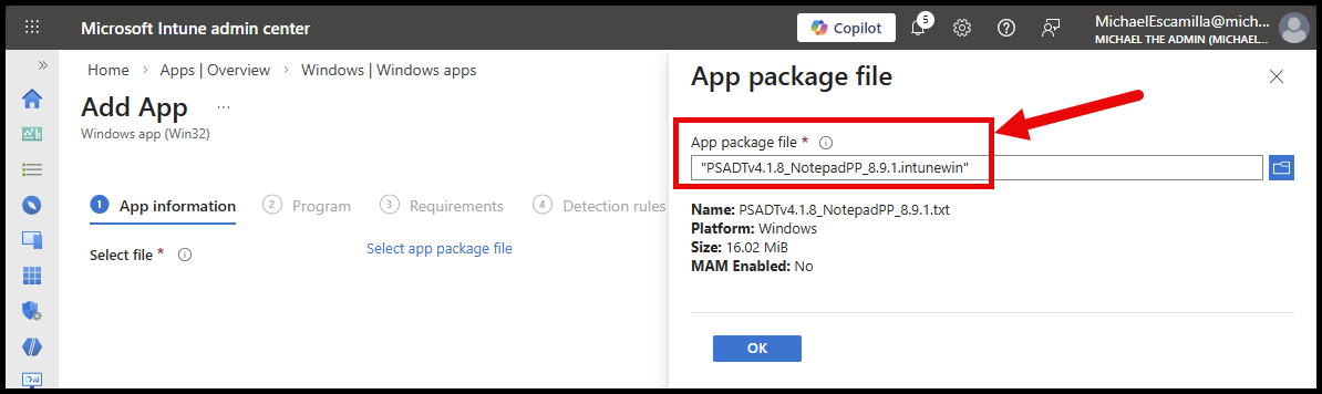intunewin file upload